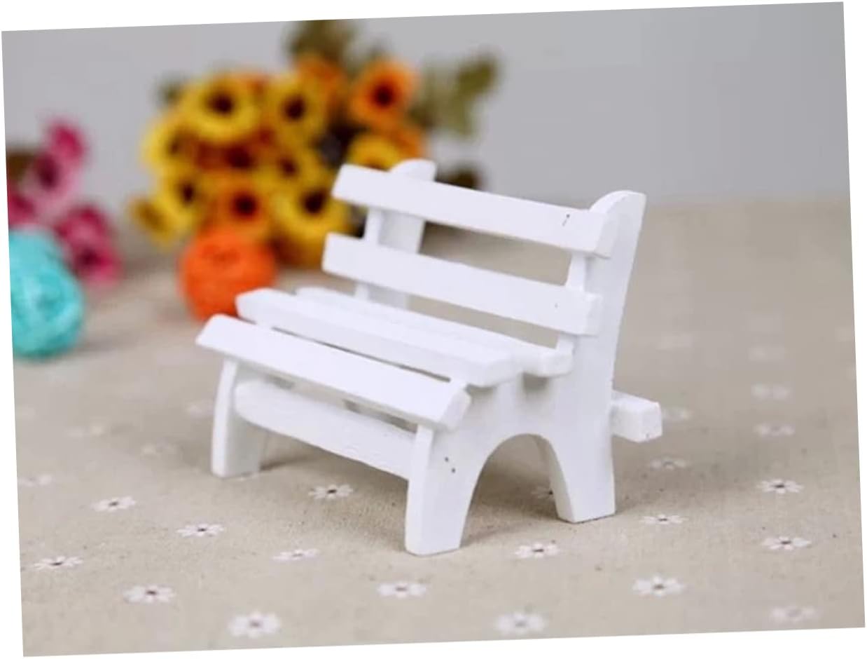 Hemoton Decorative Miniature Park Bench White Garden Furniture Porch Chair for Decor