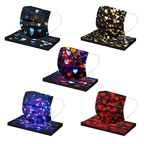 50Pcs Women's Disposable Valentines Masks Valentines Day Holiday Adult Face Mask Couple Love Anti-Dust with Hearts