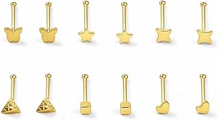 VAMA FASHIONS 6 Pair 18K Gold Plated Stainless Steel Anti Tarnish Mini Earrings Pierced Piercing Ear Studs Tiny Small Hypo...