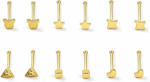 VAMA FASHIONS 6 Pair 18K Gold Plated Stainless Steel Anti Tarnish Mini Earrings Pierced Piercing Ear Studs Tiny Small Hypo...