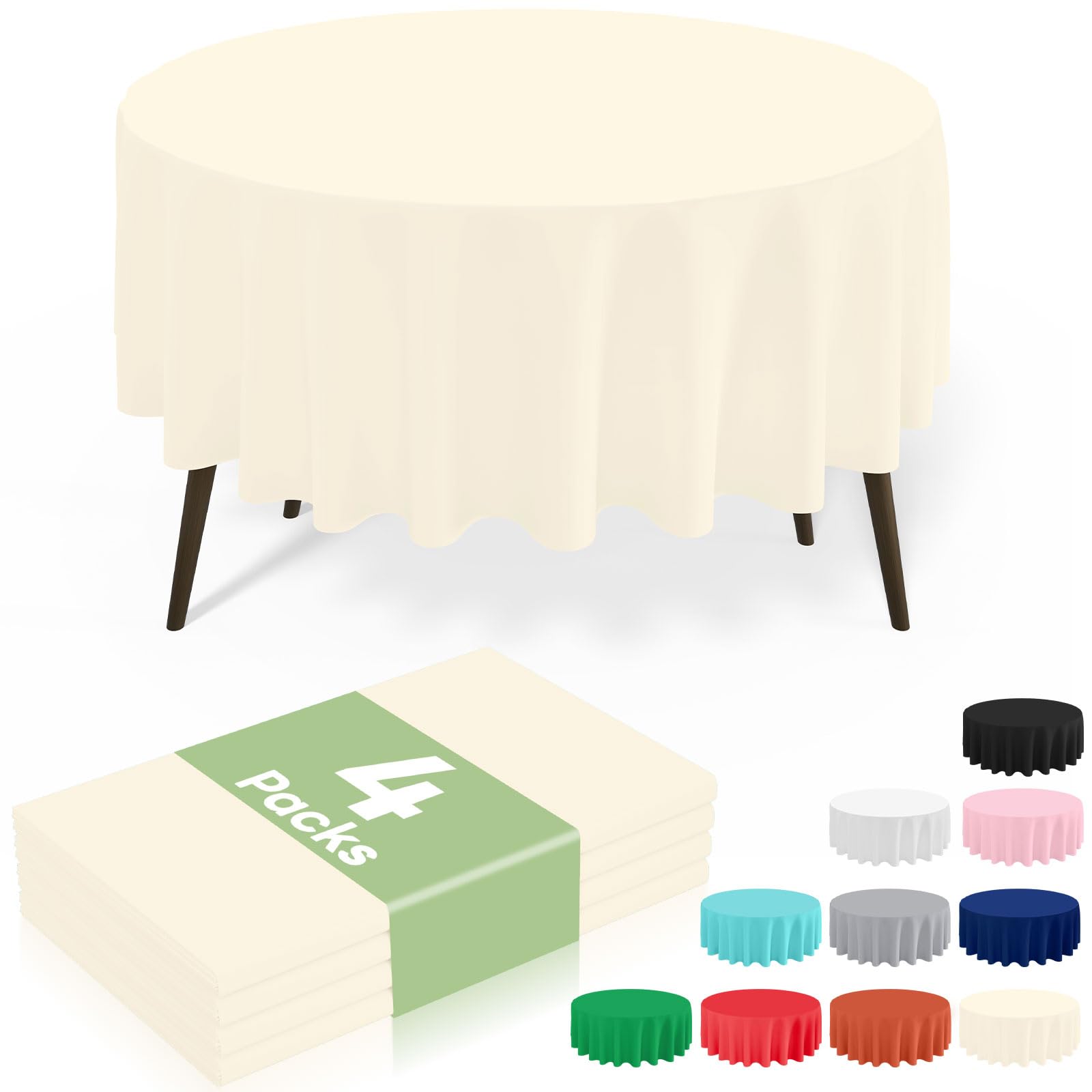 Photo 1 of misaya 4 Packs Disposable Plastic Table Cloth, 84" Round Waterproof Tablecloth, Leakproof & Sturdy Decorative Table Covers for Picnic, Party and Outdoor, Beige