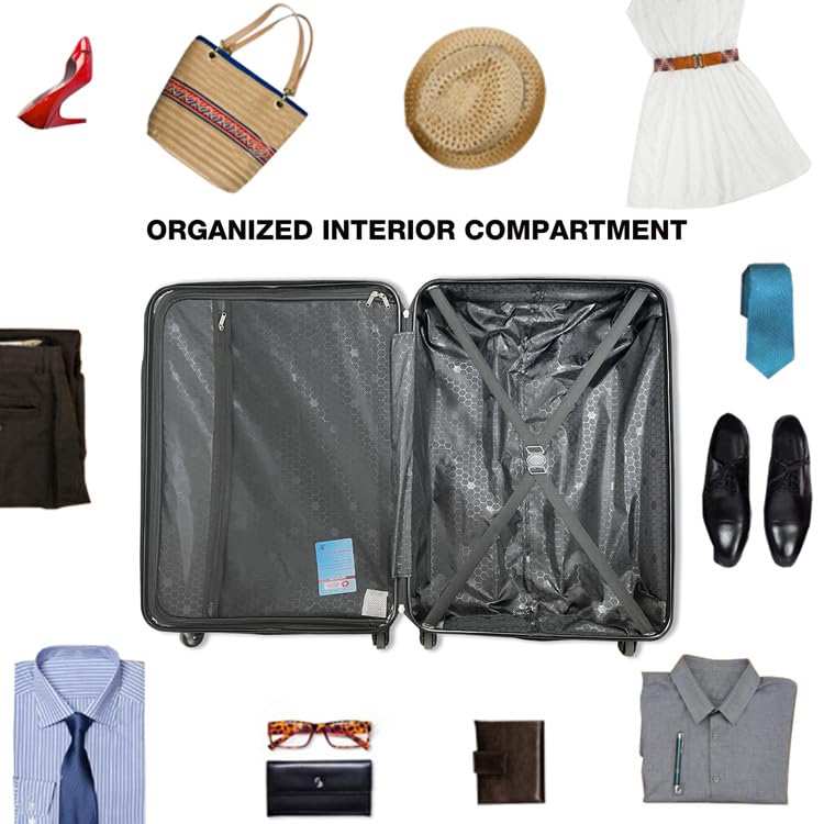 3 Piece Luggage Sets ABS Lightweight Suitcase with Two Hooks, Spinner Wheels, TSA Lock, (20/24/28) Black3