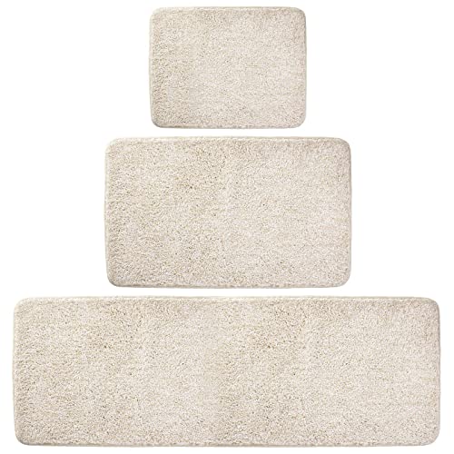 Mdesign Non-Slip Microfiber Polyester Rectangular Spa Mat/Bath Rugs, Plush Heathered Water Absorbent Accent Rug For Bathroom Vanity, Bathtub/Shower, Machine Washable, Set Of 3 - Linen/Tan #TOP29