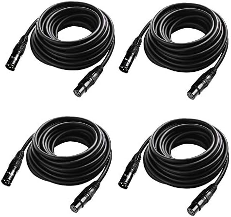 25 ft Flexible DMX Cable, Gold-Plated 3 Pin Signal XLR Male to Female DMX Cable Wire, Best for DJ Stage Lighting Moving Head Lights Par Light (4 Pack)