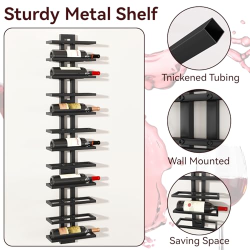 Image of IBUYKE Wall Mounted Wine Rack 12 Bottle,Metal Storage Rack,Black TMJ909B | Wine Bottle Holder for Wine Bottles Liquor Champagne DIY Wall Wine Rack for Home Bar Storage and Display
