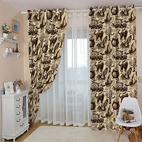 FYRHLH Vorhang Blickdicht Ösenschal Horror & Kürbis-Lampen Gardinen Wohnzimmer Thermo Gardinen Blickdicht Kinder Vorhänge Schlafzimmer Dekoschals Gardine Größe:B150 x H166cm