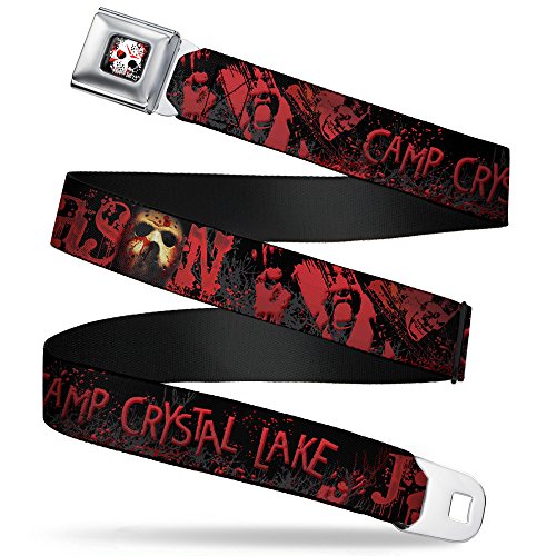 Cinturón máscara de Jason con estampado de sangre negro y rojo XL amplio