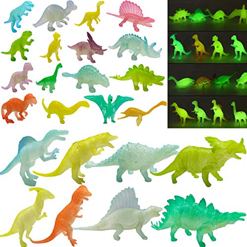 24PCS Glow in Dark Dinosaur Toy Set,Plastic Realistic Dino Figure, Luminous Dinosaur Cake Toppers for Kids Pinata Easter Eggs Filler