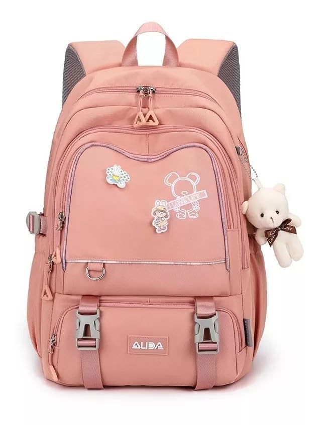 Moda Mochila Escola Viagem Notebook Prova Água (Coral Urso)