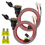 2 Stück 12V24V Zigarettenanzünder-Buchse mit auf 8 mm O-Ring-Klemmenkabel Kabel, 14AWG KFZ Zigarettenanzünder Adapter mit 20A Sicherung, für Auto Boot Camping Car