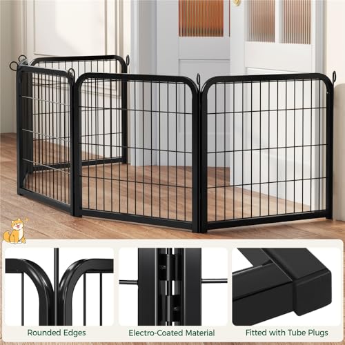 Yaheetech Welpenlaufstall 60cm hoch, 6-teiliger Faltbarer Welpenauslauf, Automatische Verriegelung, DIY Hundepark für drinnen und draußen, werkzeugfreie Montage