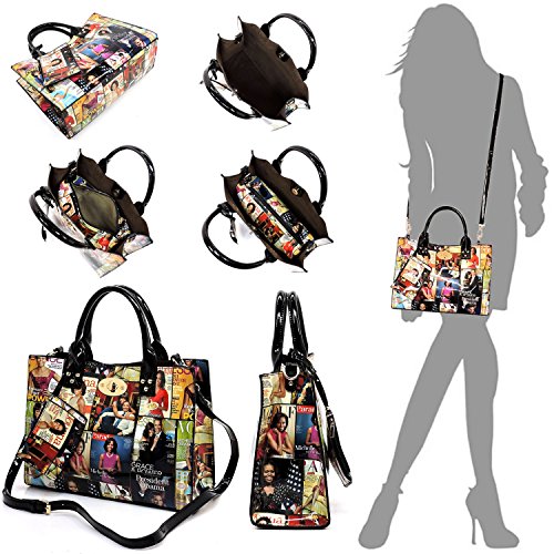 AMY&JOEY Glossy magazine cover collage crossbody bag purses Michelle Obama mini handbag (MULTI/BLACK)4