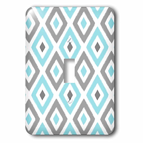 Interrupteur à bascule simple imprimé losanges gris et bleu style Ikat rétro - 2