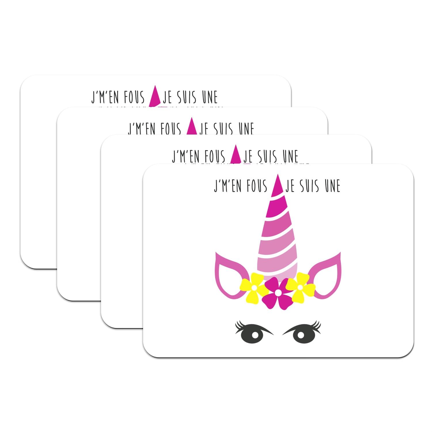 Sets de table licorne grand format 39,5x28,5cm dessous caoutchouc lavable animaux fantastiques x4