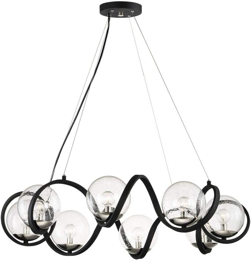 Maxim Lighting Curlicue 8-Light Pendant Light | Black/Polished Nickel Steel Finish | Seedy Wire Glass Shade | Transitional Indoor Light Fixture | Home Decor Ceiling Fixture | 35108CDBKPN