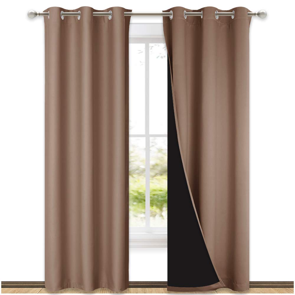 NICETOWN Blackout Curtains 80 inches Long, Full Light Blocking Drapes with Black Liner for Nursery, Thermal Insulated Draperies for Hall, Villa (