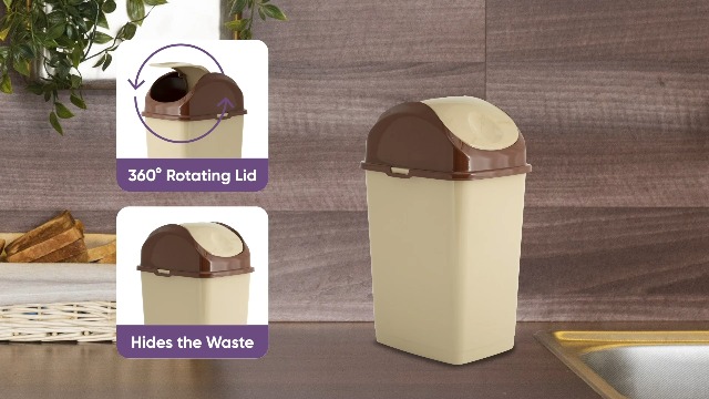 Image of Superio Swing Top Trash Can,Set of 3 Waste Bins for Home, Kitchen, Office, Bedroom, Bathroom, Ideal for Large or Small Spaces - White (Beige-18 qt+10 qt+5 qt)