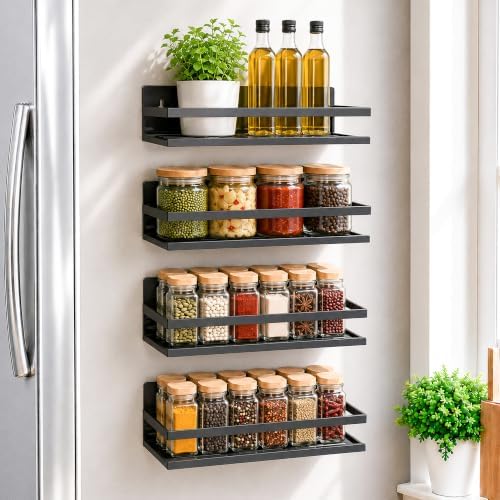 SMRCAD 4 Pack Metal Magnetic Spice Rack for Fridge – Heavy-Duty |...