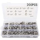 200PCS Stainless Steel Single Ear Hose Clamps Wide Adjustable 5.8-21mm Hose Clamp Assortment Kit