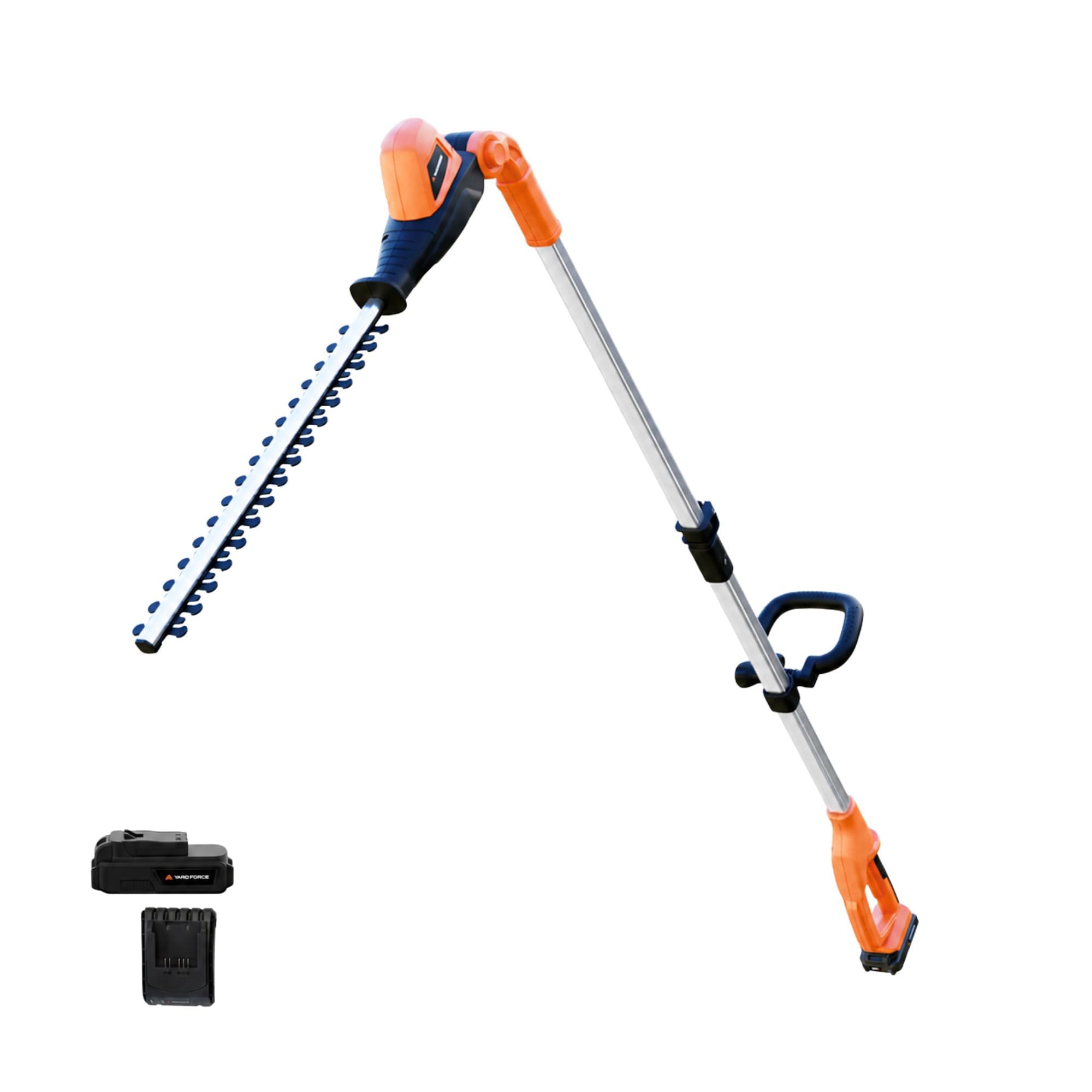 Yard Force Cortasetos de Poste inalámbrico, Extensible, Largo Alcance, Longitud de Corte de 41 cm, batería de Iones de Litio de 20 V y Cargador, Cabezal Ajustable de 135°, Cuchillas de Doble acción -