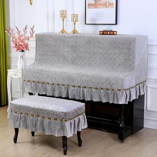 ピアノカバー アップライト トップカバー 標準直立型ピアノ用 電子ピアノ フルカバー おしゃれ シンプル 北欧 レース 優雅 ピアノ掛け 防塵カバー -グレー||ピアノ 148〜154cm