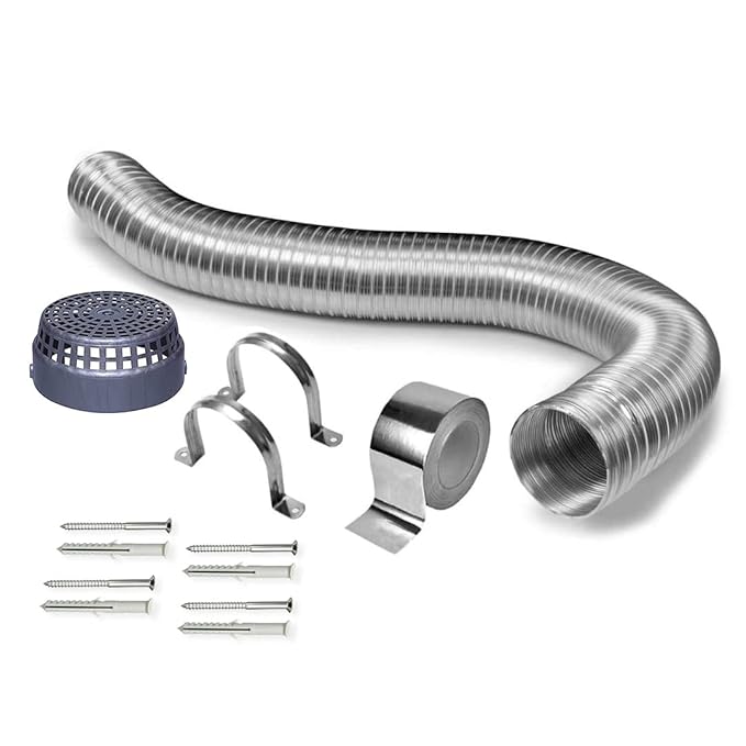 INALSA Kitchen Chimney Aluminium Exhaust Pipe with free Cowl Cover|Auminium Tape|U-Clamps|Screws and Expandable Plugs|Suitable for All Brands Of Chimneys (10 Ft Long Pipe with 6 inch diameter) Silver