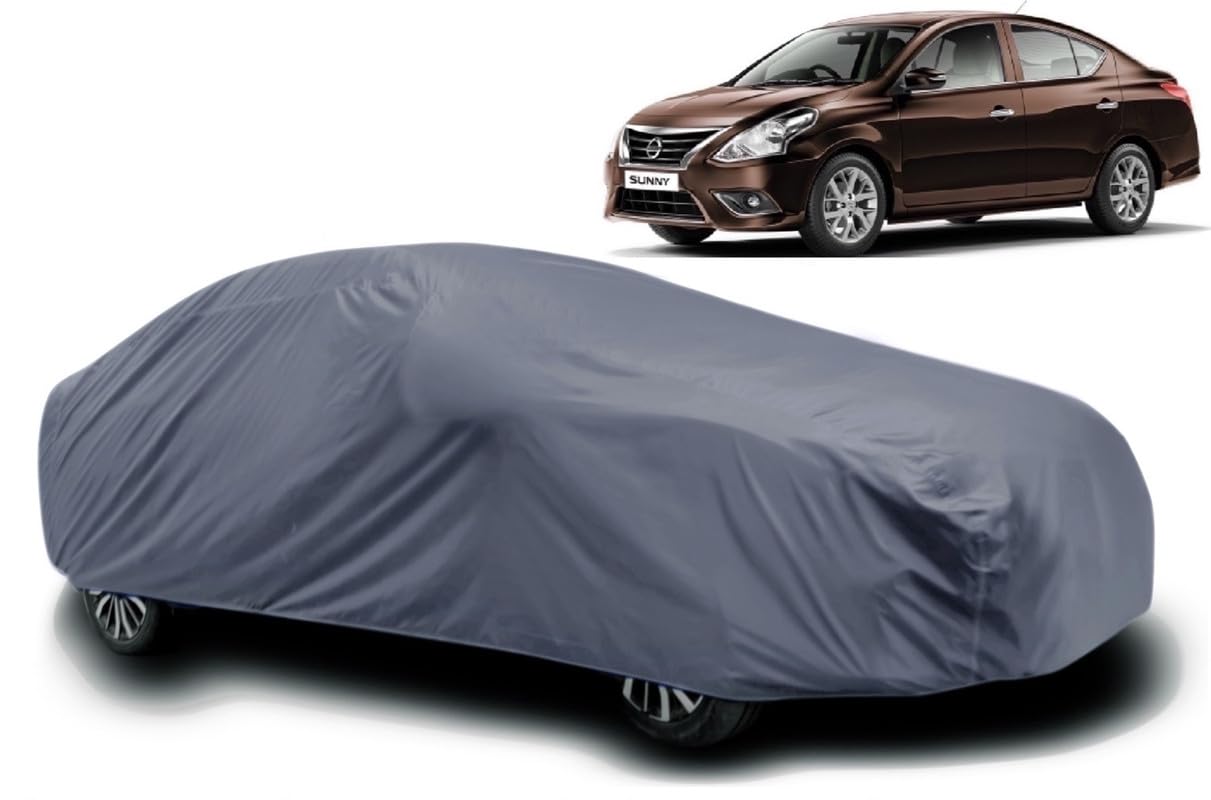V VINTON Waterproof Car Body Cover All Accessories Compatible for Nissan Sunny with Mirror Pocket Uv Dust Proof Protects from Rain and Sunlight | Grey