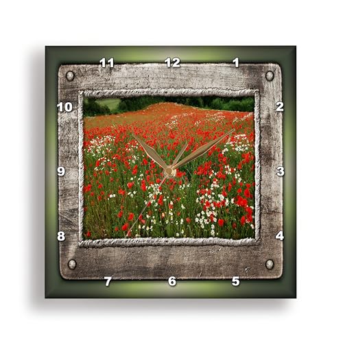 3dRose Field of Red Flowers - Wall Clock, 13 by 13" (DPP_34050_2)