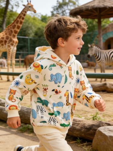 Image of Akyzic Baby Boys Dinosaurs Hoodie Boys Shark Pullover with Pocket Kids Truck Warm Sweatshirt Sweater