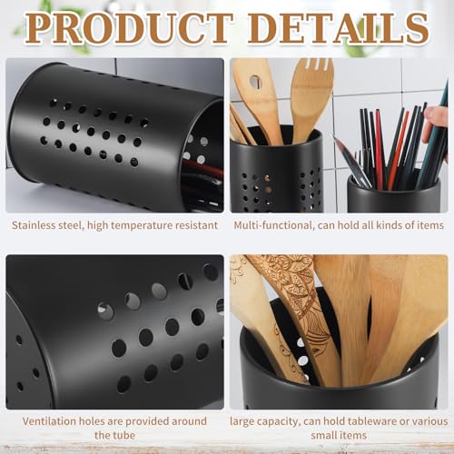 Kitchen Utensils Holder for Countertop,Stainless Steel Black Utensils Caddy,Farmhouse Stylish Organizer and Kitchen Decor Utensil Crock,Gift for New House New Apartment,Pack of 2,Black - Image 4