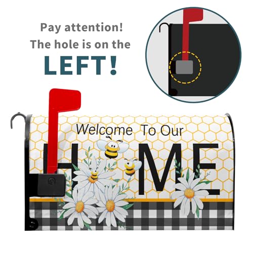 Image of Welcome to Our Home Summer Mailbox Covers Magnetic Standard Size 21 inch x 18 inch Summer Daisy Floral Magnetic Mailbox Covers Bumble Bee Decorative Mailbox Cover Post Letter Box Wrap Outdoor Decoration