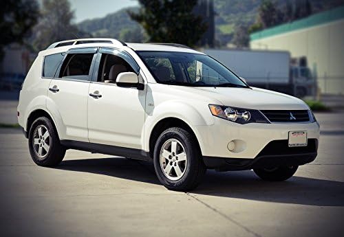 WellVisors Window Visors Wind Deflectors Compatible with Mitsubishi 2007-2013 Outlander with Black Trim Rain Guards 3-847MI002
