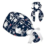Scrub Caps Women Nursing Hats with Button, Adjustable Working Cap with Ponytail Pouch Scrunchy and Ribbon Tie for Women