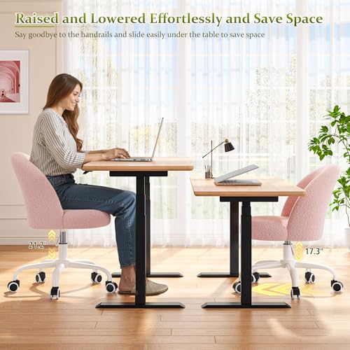 Image of DurayLoly Vanity Chair with Wheels, Cute Desk Chair with Back, Armless Chair with Height Adjustable & 360 Swivel, Soft Lumbar Support for Small Space, Bedroom, Gentle Pink