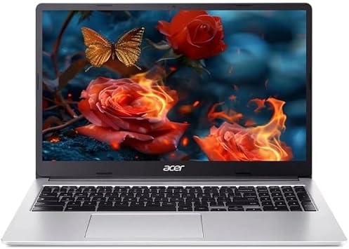 Acer Chromebook 315, 15.6 FHD Display Laptop, Intel Celeron N4500, 4GB RAM, 64GB eMMC, Webcam, Chrome OS, Pure Silver, Protective Sleeve Included, TWE 64GB SD Card