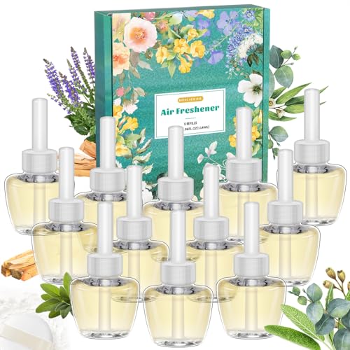 Scent-Hi Recambio de Aceite aromático, 12 Piezas *19ml Recargas para difusor eléctrico, Seguro de Usar en Cualquier Palo Santo, Salvia Eucalipto, Baby Powder, Algodón(Compatible con Air-Wick/Glade)