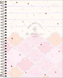Tilibra - Caderno Espiral Capa Dura Colegial 10 Matérias Soho 160 Folhas - Fundo Listrado Nuvens Rosas
