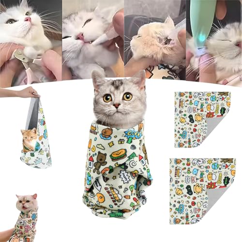Image of Cat Grooming Wrap, Cat Restraint Calming Wrap, Self-Adherent, Anti-Bite, Anti-Scratch, Anti-Escape Calming Wrap for Nail Clipping- Multifunctional Pet Tool (M(34 * 38CM))