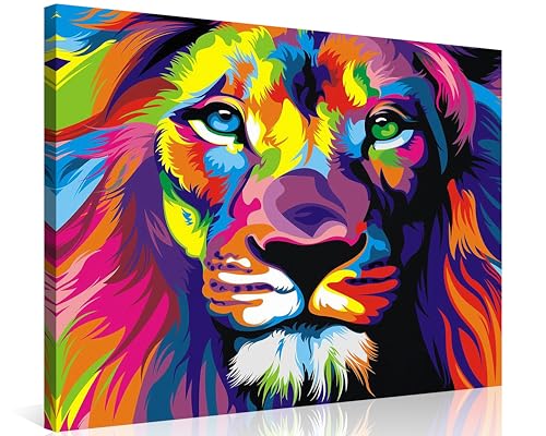 NAN Wind 1Pcs Colorful Lion Art Canvas Prints Vibrant Animal Portrait Abstract Multicolor Lion Face Modern Wildlife Wall Art Rainbow Colors Artwork for Living Room Bedroom Decor