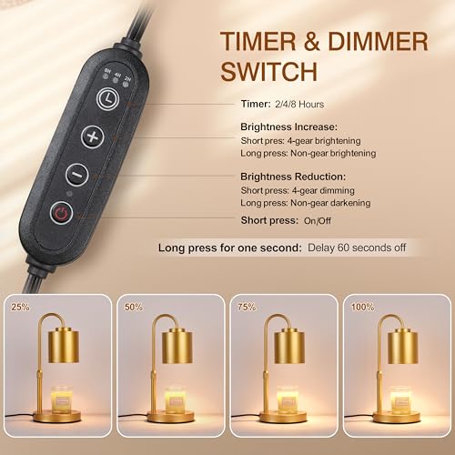 CASTLELIFE Candle Warmer Lamp with Timer & Dimmer, Height Adjustable Electric Wax Melt Warmer for Jar Candles, Gifts for Women Mom Home Decor, Gold by CASTLELIFE - Image 3