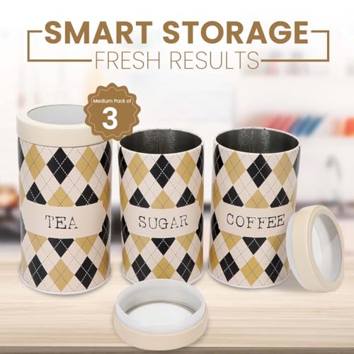 Image of Brit Collection Airtight Kitchen Container| Set of 3-850ML| Beige Black | Metal Storage Jars for Tea, Coffee & Sugar| Vacuum Sealed, Moisture Proof, Food Grade Canisters for Freshness