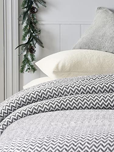 Image of SASHAA WORLD Chevron Throw Blanket Handwoven with Fringes | Throw for Living Room, Bed, XL Sofa & Chair | Grey Throw Blanket | 150x200 cm Pack of 1