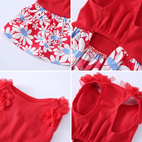 Vestido de Cachorro em Tela com Decoração de Flores Saia de Primavera de Verão Vestuário de Cachorro
