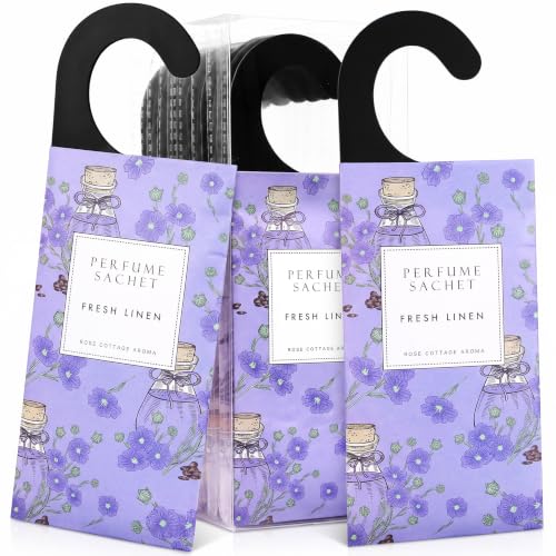 Large 12 Packs Fresh Linen Hanging Scented Sachets Long-Lasting Closet Deodorizer Air Freshener Fabric Refresher Odor Eliminator for Drawer Home Fragrance Gift Set