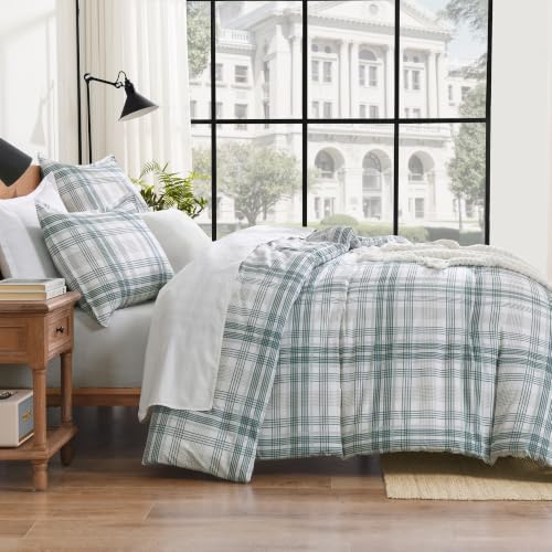 Image of Andency Blue Plaid Comforter Set Full(79x90 Inch), Gingham Checkered Grid Stripes Bedding Comforter Sets for Boys Girls Kids, 3 Pieces Preppy Geometric Line Soft Lightweight Reversible Bed Set as Gift