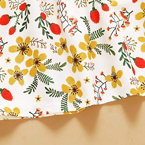 Heavkin-Clothes Girl's Summeer Dress Fly Sleeve Sunflower Floral Print Princess Skirt +Headbands,For 3M-3T Toddler Baby (White, 100) #TOP5