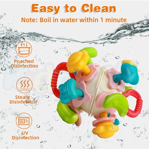 Image of Kidology Silicone Space Ball Baby Teether - Sensory Toy for Boys and Girls, Newborn & Infant Rattle Toys, Montessori Learning Developmental Toddler Toys Suitable for Babies 6+ Months, Multicolor