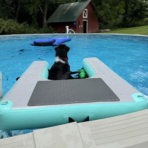 Rampa inflable para perros para salida segura de piscina/barco/muelle, incluye bomba/cuerda/kit de reparación, soporta mascotas de hasta 132 libras