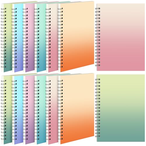 Leelosp 12 cuadernos pequeños en espiral rayados con espiral para la universidad, con tapa de papel kraft, 120 páginas para el trabajo (color degradado, 5.5 x 8.3 pulgadas)