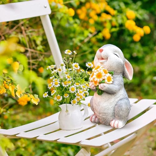 Solar-Rabbit-Garden-Statues-Easter-Bunny-Decor-Resin-Rabbit-Figurine-Holding-Sunflower-with-LED-Lights-for-Proch-Patio-Lawn-Yard-Housewarming-Gardening-Gifts-for-Mom-Grandma Solar Rabbit Garden Statues Easter Bunny Decor Resin Rabbit Figurine Holding Sunflower with LED Lights for Proch Patio Lawn Yard Housewarming Gardening Gifts for Mom Grandma